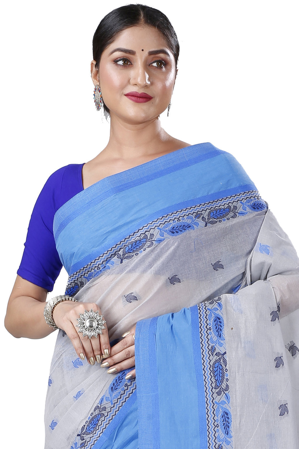 Grey Pure Cotton Provati Tant Saree (1071)